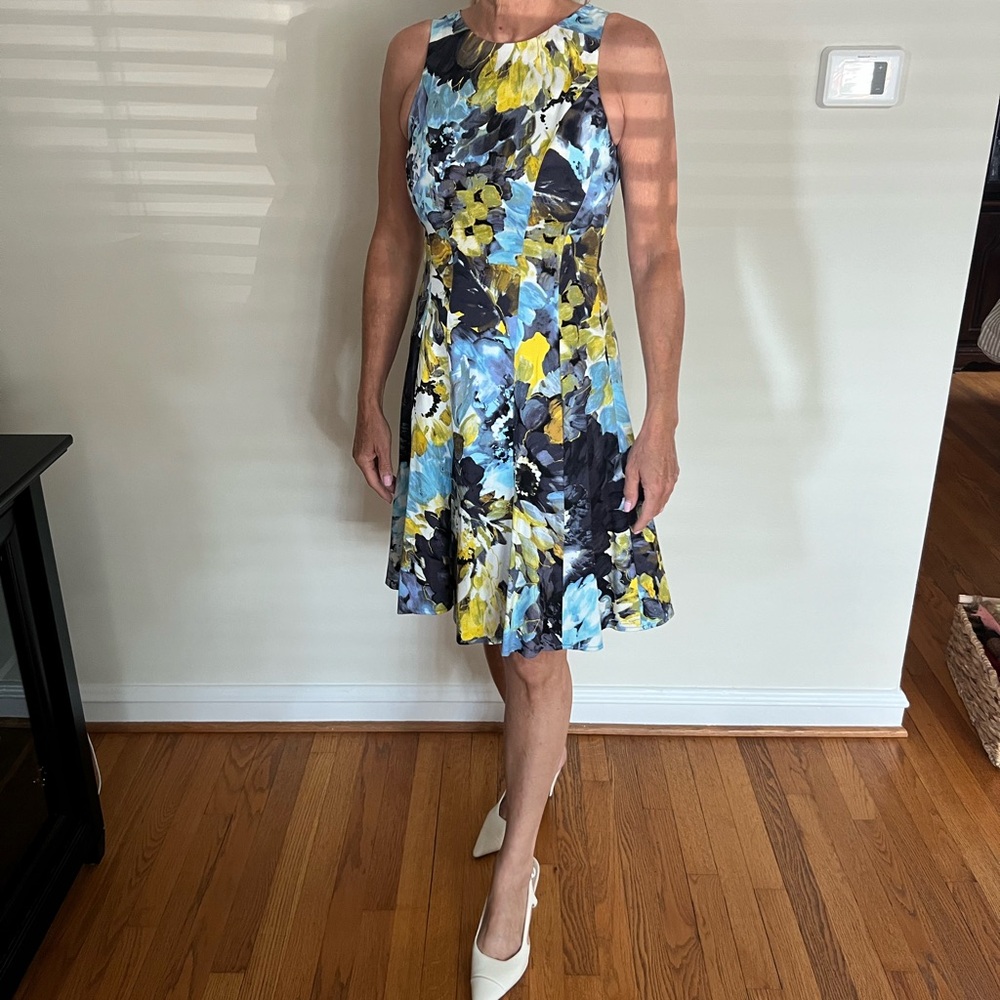 Maggy London Floral Midi Dress - Blue and Yellow
